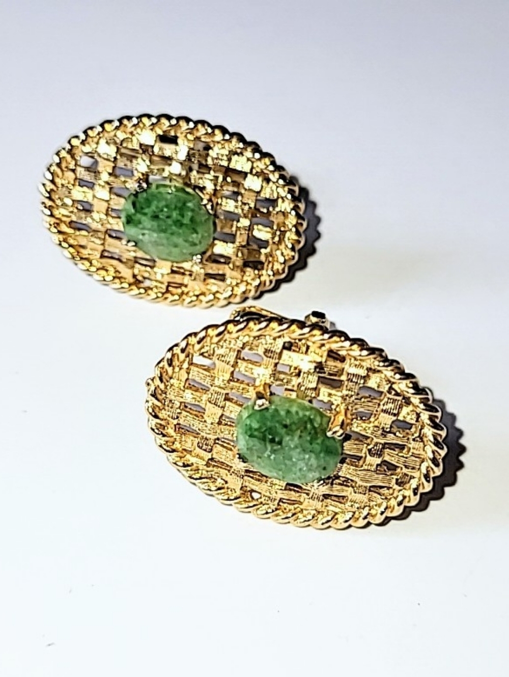 Green Stone Connemara Marble Baskettweave Cufflinks